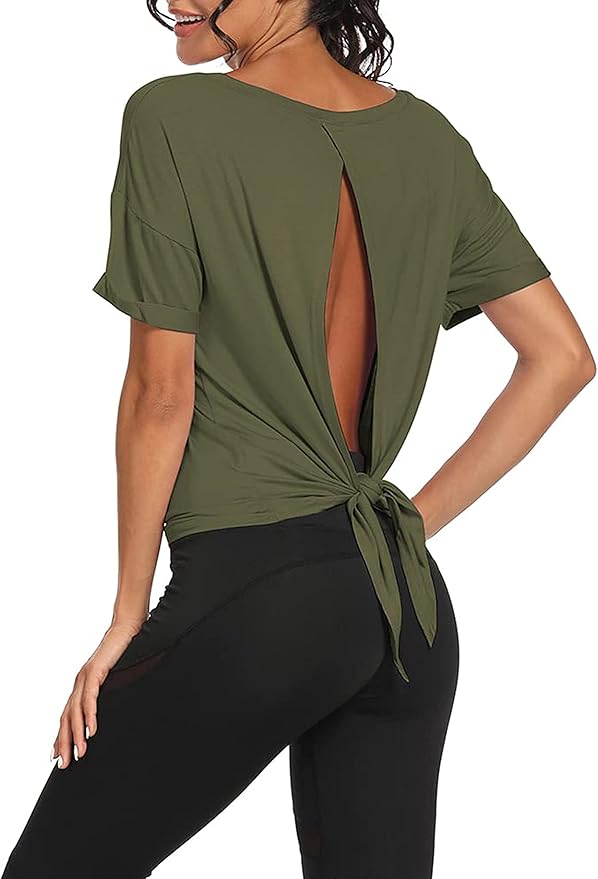 Bestisun Workout Tank Tops Open Back Yoga Exercise Shirts Tie Back Athletic Clothes for Women