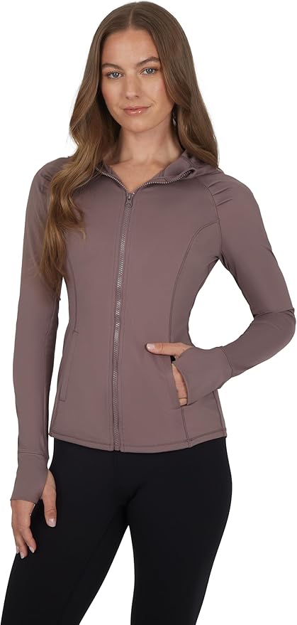 Yogalicious Full-Zip Lightweight Hooded Running Workout Yoga Lux Jacket with Pockets
