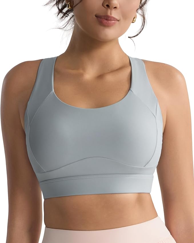 RUNNING GIRL Sports Bras for Women High Support,Racerback High Impact Grey Sports Bra Moulded Cup Workout Bra Push up