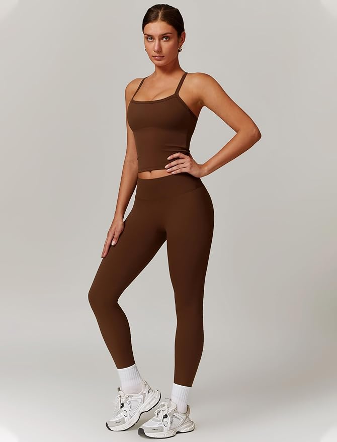 QBGJTD Womens Workout Sets Two Piece Cross Back Tank Top Matching High Waist Leggings Sets Gym Outfits Work Out Clothes
