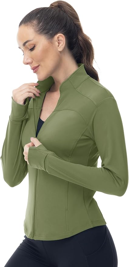 Gopune Women's Workout Athletic Jacket Lightweight Zip Up Yoga Slim Fit Tops with Pockets