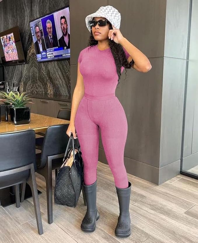 Nimsruc Two Piece Outfits For Women Summer Casual Short Sleeve Jogging Suits