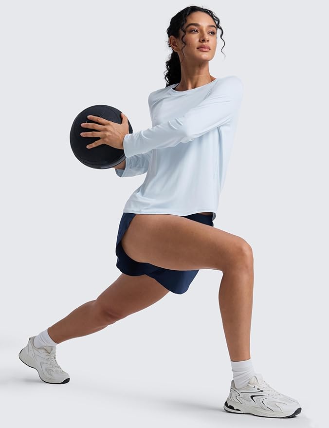 CRZ YOGA Lightweight Workout Long Sleeve Shirts for Women - Gym Running Fall Athletic Training T-Shirts High Neck Tops