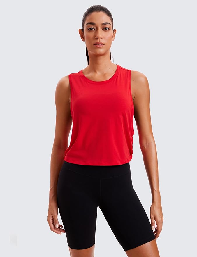 CRZ YOGA Pima Cotton Large Armhole Tank Tops for Women - Workout Sport Athletic Yoga Running Gym Loose Crop Sleeveless Shirts