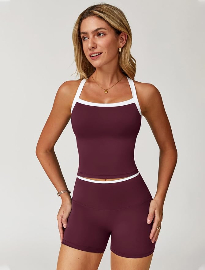 QBGJTD Two Piece Workout Sets For Women Tank Top Matching High Waist Booty Lifting Shorts Gym Yoga Active Wear Outfits