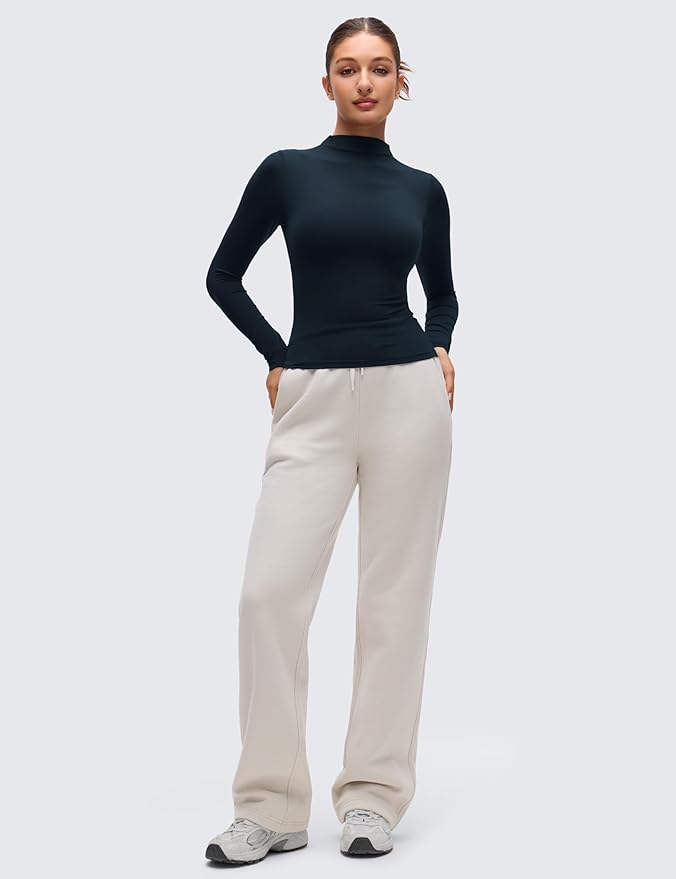 CRZ YOGA Softembrace Mock Neck Long Sleeve Shirts for Women - Casual Going Out Comfort Tops Soft Fitted Layer Underwear Tees