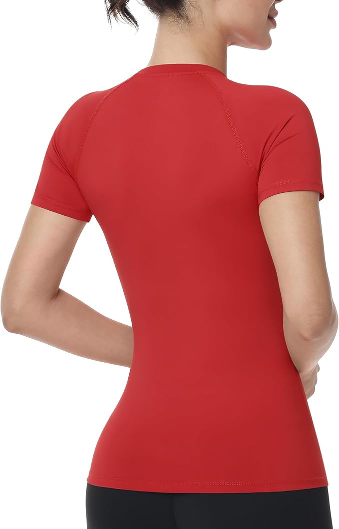 Runhit Compression Shirt Women Short Sleeve Workout Tops Athletic Gym Moisture Wicking T-Shirt Running Yoga Base Layer