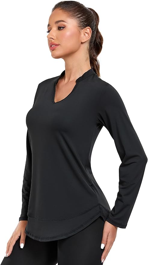 Absttith Women's Long Sleeve Workout Shirts Running Yoga Tops Athletic V Neck Sport Tee Side Split
