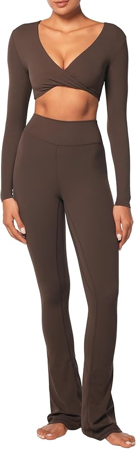 Sunzel Long Sleeve Workout Tops for Women Buttery Soft Deep V Twist Cropped Tops with Compression for Yoga Pilates Gym Outfit