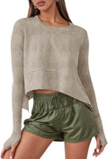 Aurgelmir Womens Long Sleeve Cropped Tops Loose Workout Athletic T-Shirts Flowy Sweatshirt for Yoga Tiered Hem Gym Tees