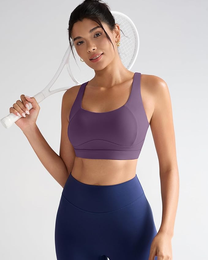 RUNNING GIRL Sports Bras for Women High Support,Racerback High Impact Grey Sports Bra Moulded Cup Workout Bra Push up