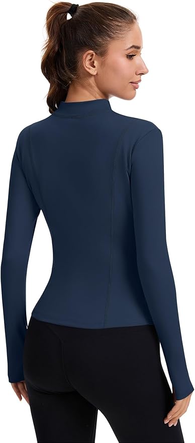 Rapbin Women's Full Zip Workout jackets Runing Slim Fit Athletic Tops With Thumb Holes