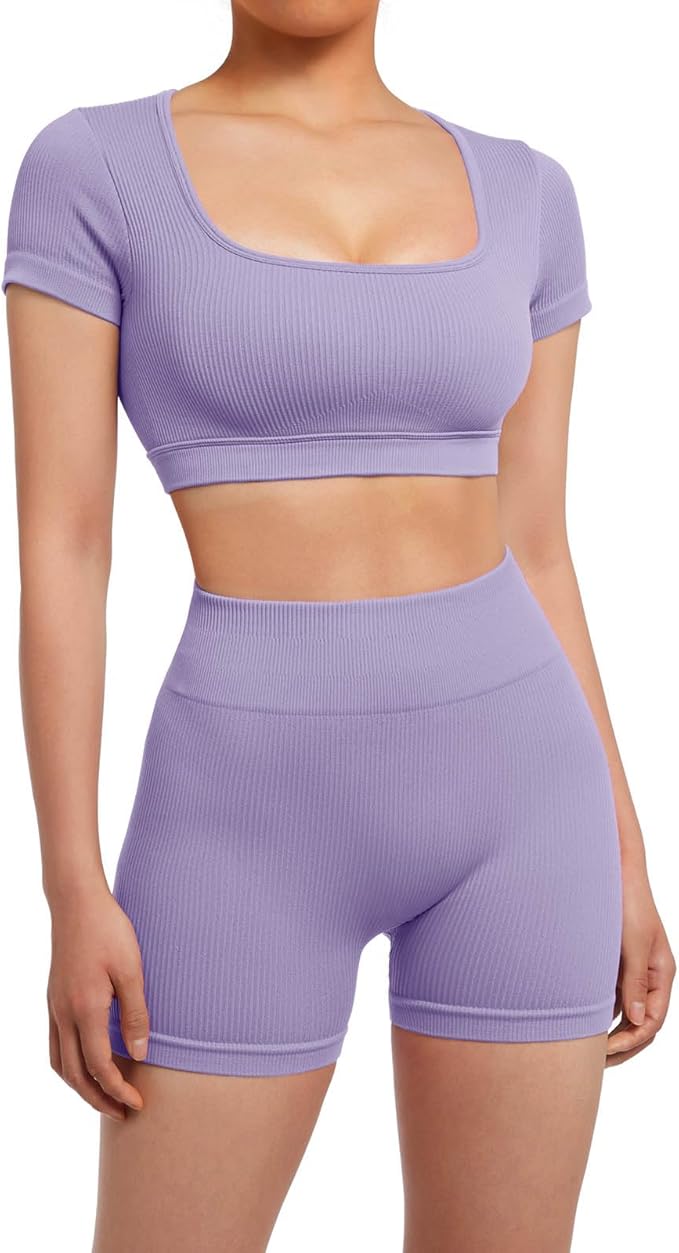 SUUKSESS Womens Workout Sets Open Back Gym Sets Woman Yoga Pilates Crop Tank High Waisted Bike Shorts