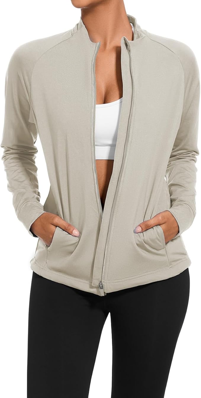 bpbtti Women's Polar Fleece Zip Up Workout Jackets with Pockets Slim Fit Cottony Soft Jacket for Running Athletic Yoga
