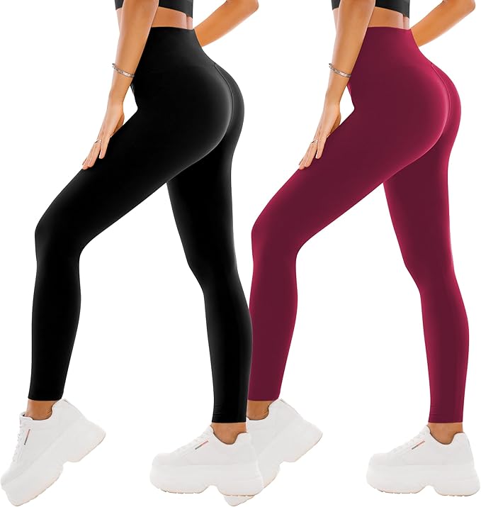 SINOPHANT High Waisted Leggings for Women - 2 Packs Buttery Soft Yoga Pants for Workout Athletic
