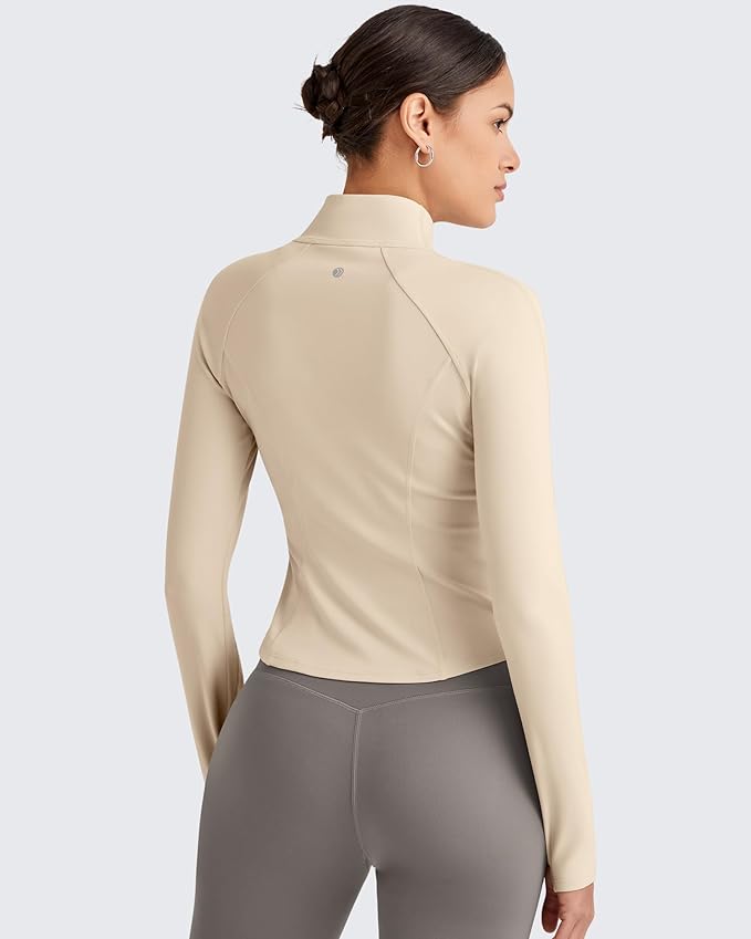G4Free Workout Jackets for Woman BareFeel Cropped Zip Up Athletic Running Jacket Slim Fit Yoga Tops with Thumb Holes