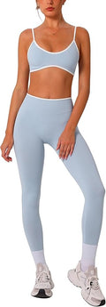 ABOCIW Womens 2 Piece Workout Sets Seamless Color Block Sports Bra Scrunch Butt Lifting High Waist Leggings Gym Set