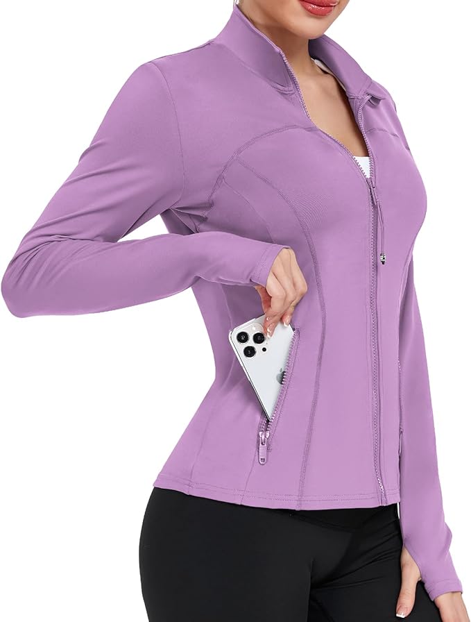 Women's Workout Jackets Full Zip Running Yoga Jackets Lightweight Athletic Clothes with Thumb Holes