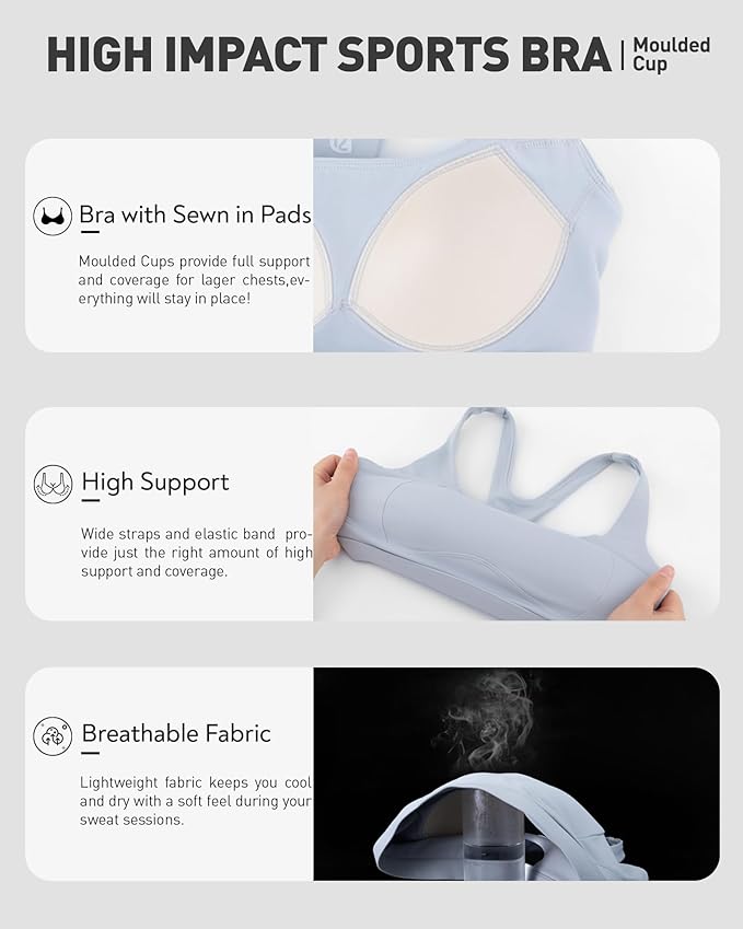 RUNNING GIRL Sports Bras for Women High Support,Racerback High Impact Grey Sports Bra Moulded Cup Workout Bra Push up