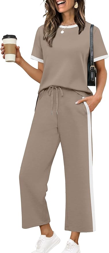 XIEERDUO Women's Side Slit Lounge Sets 2026 Fashion 2 Piece Travel Outfits Cozy Loungewear Wide Leg Tracksuits S-3XL
