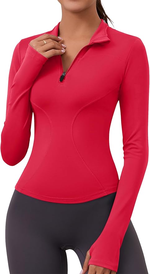 LOMON Womens Long Sleeve Workout Tops Quick Dry Quarter Zip Pullover Crop Yoga Athletic Slim Fit Shirts