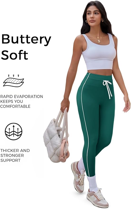 Aoysky Womens Buttery Soft High Waisted Drawstring Leggings 25'' Workout Running Gym Athletic Yoga Pants