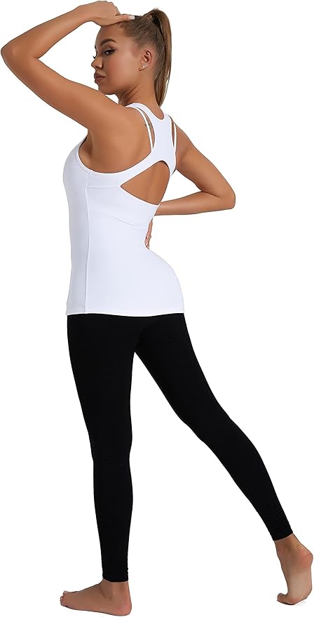 RUNNING GIRL Workout Tank Tops with Built in Bras for Women,Compression Shirt Strappy Back Athletic Yoga Tops