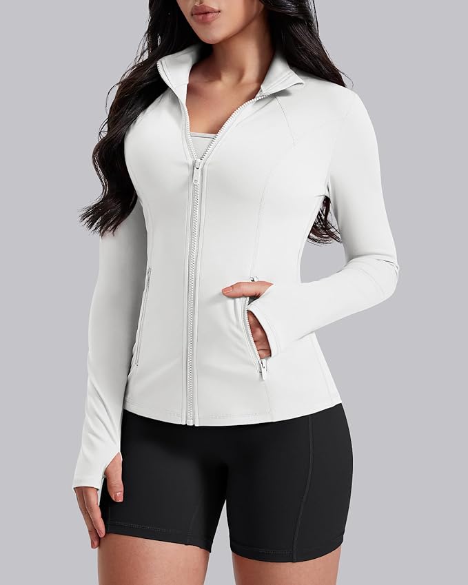 AVGO Womens Workout Jackets Lightweight Athletic Zip Up Jacket Slim Fit Running Gym Top with Pockets & Thumb Holes