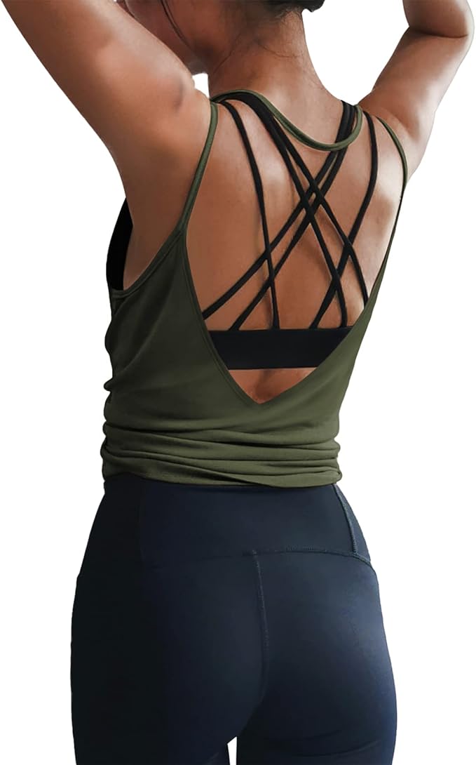 LEXISLOVE Womens Workout Shirts Sexy Open Back Activewear Workout Clothes Sports Yoga Tank Tops