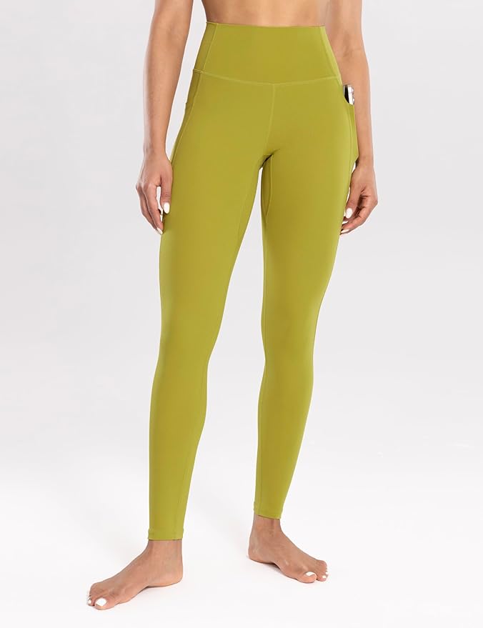 ENERBLOOM Workout Leggings with Pockets for Women High Waist Yoga Pants 25"/28" Cream Soft Lightweight Athletic Gym Tights