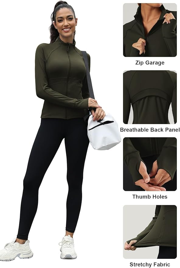 Waitfairy Zip Up Jackets for Women Yoga Gym Top Running Workout Jackets for Woman Track Jacket Women with Thumb Holes