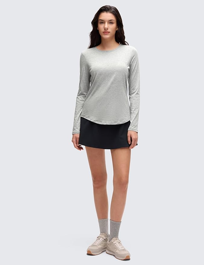 CRZ YOGA Pima Cotton Crewneck Long Sleeve Shirts for Women - Workout Athletic Yoga Casual Tops Soft Plain T-Shirt