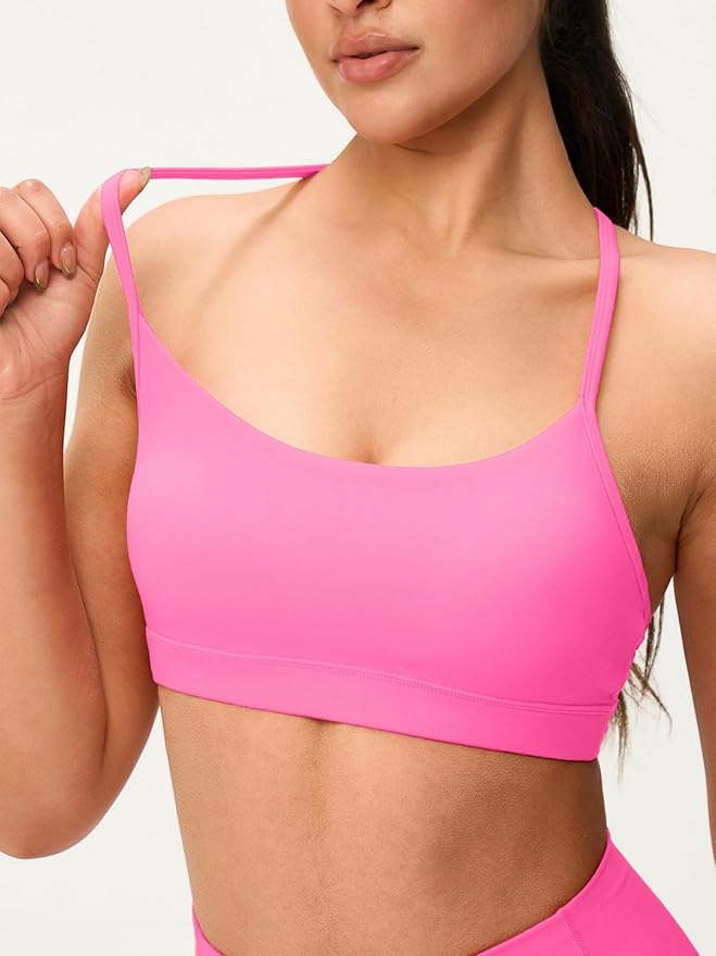 Womens Y Back Padded Sports Bra Strappy U Neck Butter Soft Low Impact Workout Bras Yoga Pilates Walking