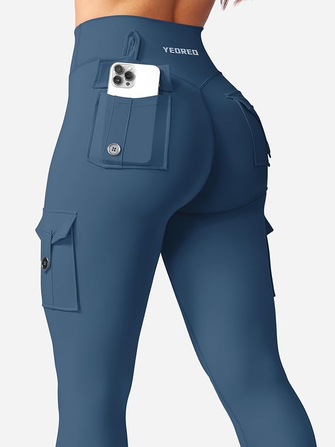 YEOREO CoreFlex Workout Cargo Leggings with Pockets for Women Hidden Scrunch Butt Lifting Leggings Gym Yoga Pants