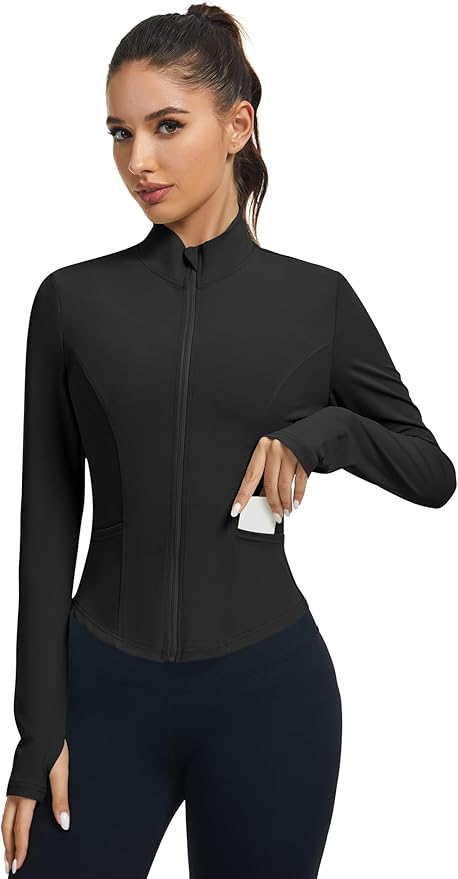 LOMON Women's Athletic Jackets Cropped Long Sleeve Workout Tops Yoga Zip Up Jackets Gym Tops Golf Shirts