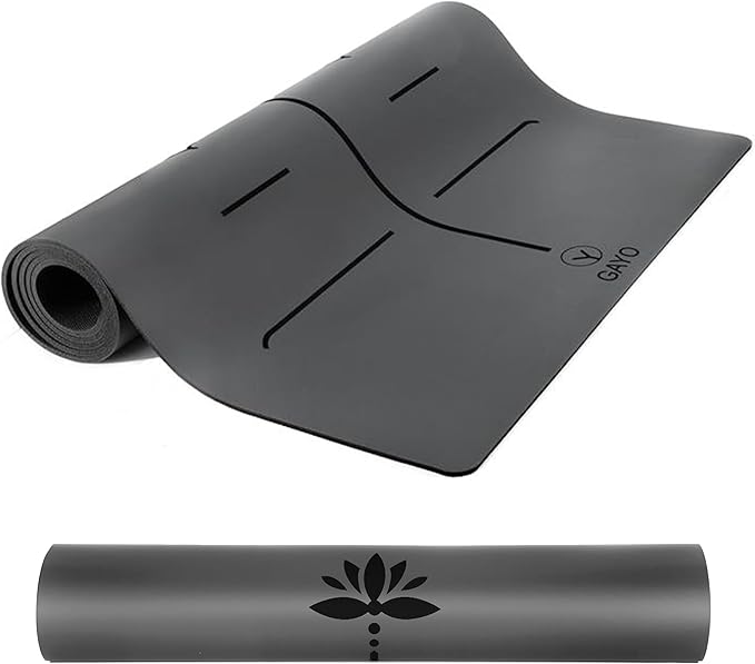 Y O Gayo Eco Balance Yoga Mat with Carry Strap – Superior Grip, Non-Slip, Durable & Lightweight, Sustainable Natural Rubber Mat with Alignment Lines
