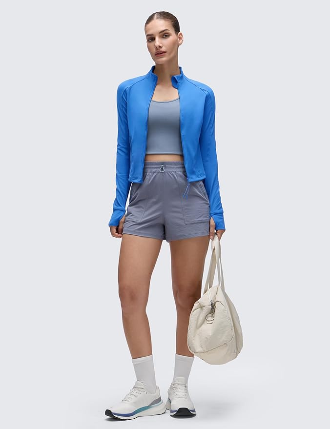 CRZ YOGA Butterluxe Waist Length Jackets for Women - Full Zip Athletic Track Tops with Thumb Holes Pockets