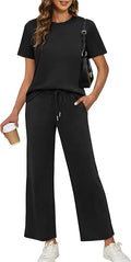 XIEERDUO Women's Side Slit Lounge Sets 2026 Fashion 2 Piece Travel Outfits Cozy Loungewear Wide Leg Tracksuits S-3XL