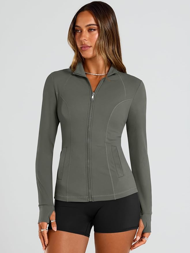 Trendy Queen Womens Lightweight Zip Up Jackets 2026 Athletic Workout Hoodies Spring Shirt Fitted Gym Clothes with Pocket
