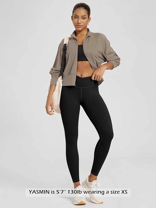ODODOS Women's Cross Waist Yoga Leggings with Inner Pocket, 23"/25"/28" Gathered Crossover Workout Yoga Pants