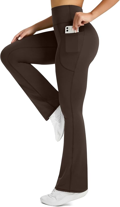 Womens Flared Yoga Pants with Pockets, High Waisted Flare Leggings Bell Bottom Bootcut Yoga Dress Pants