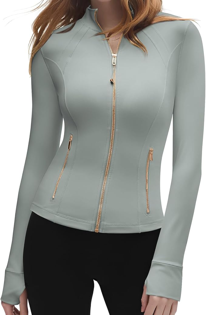 SUUKSESS Women Golden Full Zip Up Workout Cropped Jackets Lightweight Athletic Yoga Tops