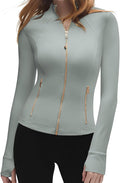 SUUKSESS Women Golden Full Zip Up Workout Cropped Jackets Lightweight Athletic Yoga Tops