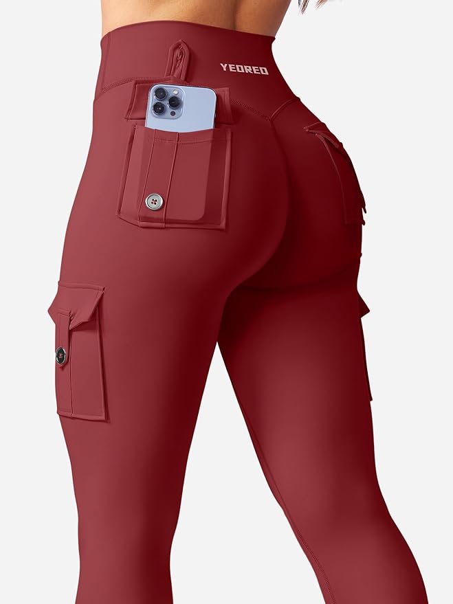 YEOREO CoreFlex Workout Cargo Leggings with Pockets for Women Hidden Scrunch Butt Lifting Leggings Gym Yoga Pants