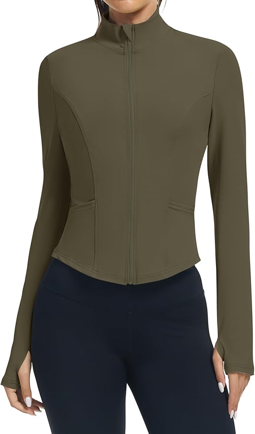 LOMON Women's Athletic Jackets Cropped Long Sleeve Workout Tops Yoga Zip Up Jackets Gym Tops Golf Shirts