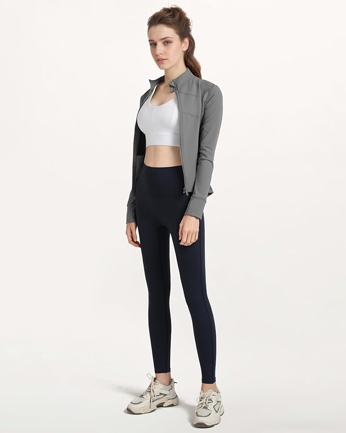 Locachy Women's Slim Fit Full Zip Athletic Running Sports Workout Jacket with Thumb Holes