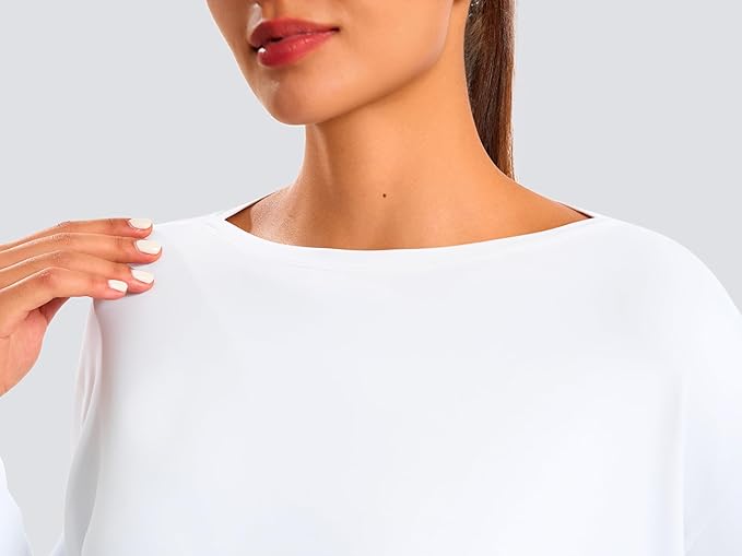 JOYSPELS Ice Silk Boat Neck Long Sleeve Workout Tops for Women Loose Fit Athletic Running Gym Yoga Shirts