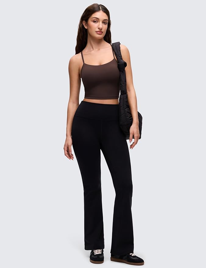 CRZ YOGA Butterluxe Y Back Crop Tank Tops for Women - Spaghetti Straps Racerback Padded Yoga Workout Longline Sports Bras