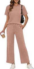 XIEERDUO Women's Side Slit Lounge Sets 2026 Fashion 2 Piece Travel Outfits Cozy Loungewear Wide Leg Tracksuits S-3XL
