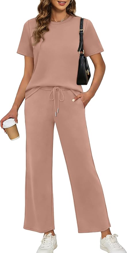 XIEERDUO Women's Side Slit Lounge Sets 2026 Fashion 2 Piece Travel Outfits Cozy Loungewear Wide Leg Tracksuits S-3XL